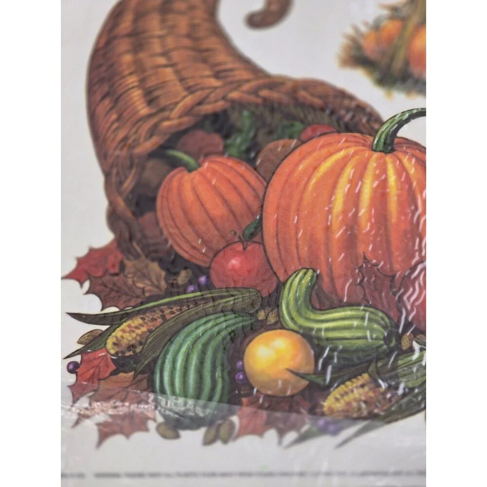 Vintage Halloween Window Clings Thanksgiving Decorations Scarecrow Turkey New 80